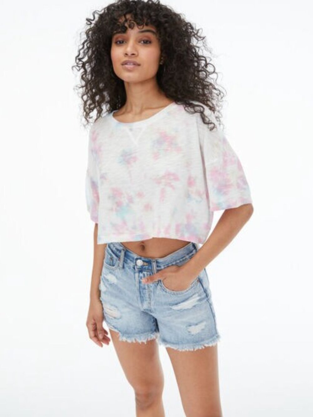 Aeropostale Air Soft-spun Tie-Dye Cropped Boyfriend Crew Colorful Tee Size S !